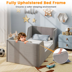 Soft Velvet Fabric Upholstered Children Floor Bed Frame-Grey