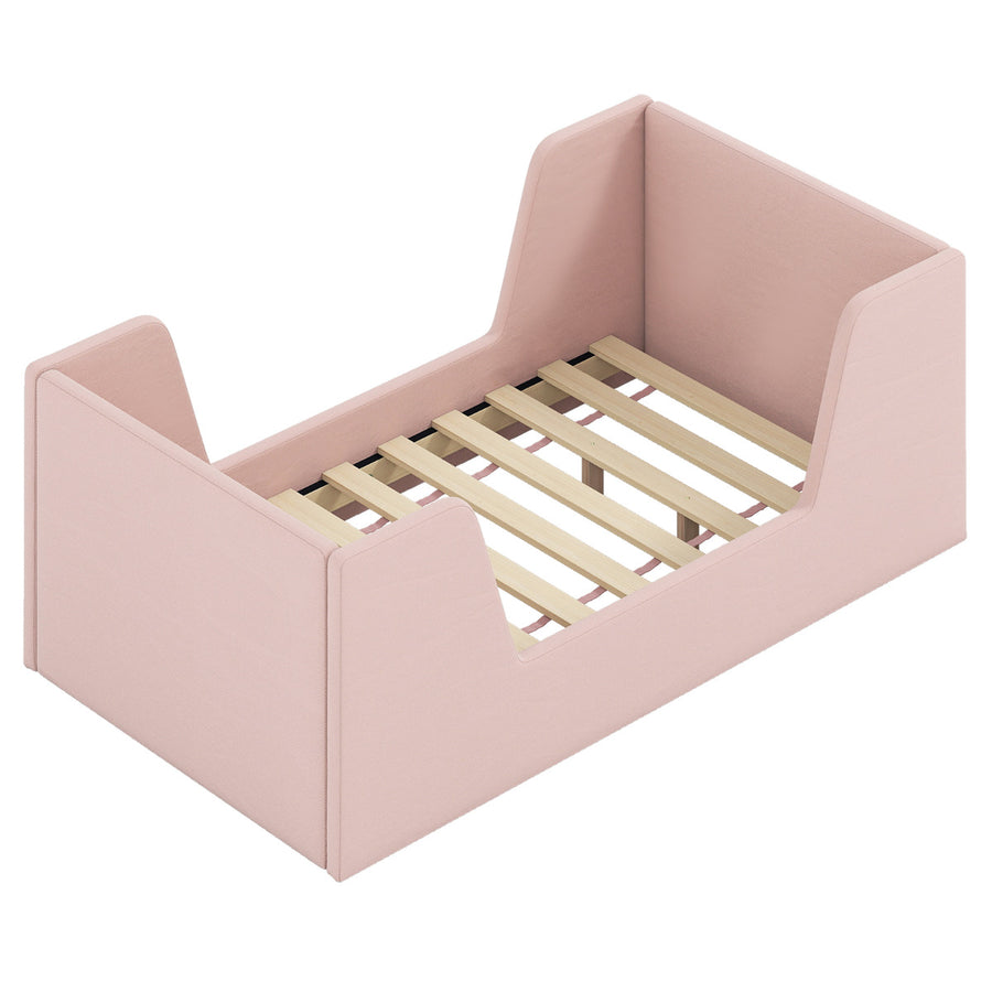 Soft Velvet Fabric Upholstered Children Floor Bed Frame-Pink