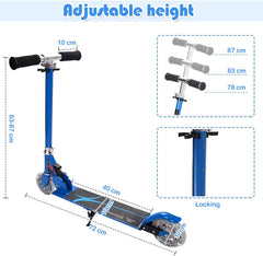 Kids Aluminum Folding Stunt Scooter with LED Wheels-Blue