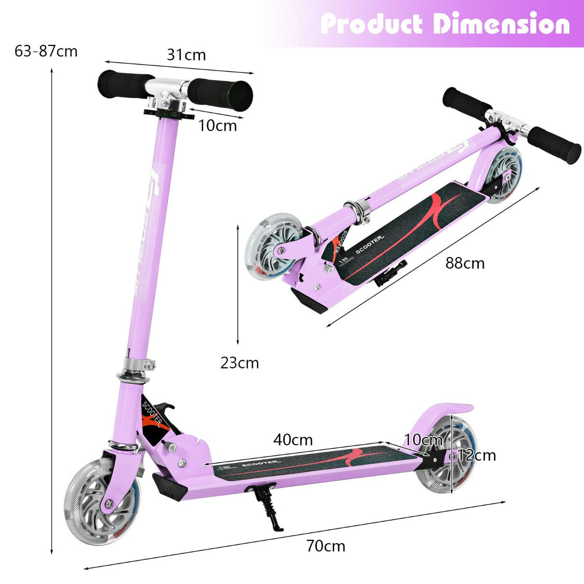 Kids Aluminum Folding Stunt Scooter with LED Wheels-Purple