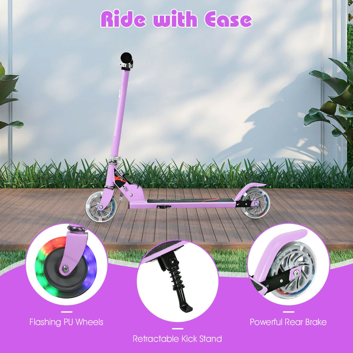 Kids Aluminum Folding Stunt Scooter with LED Wheels-Purple