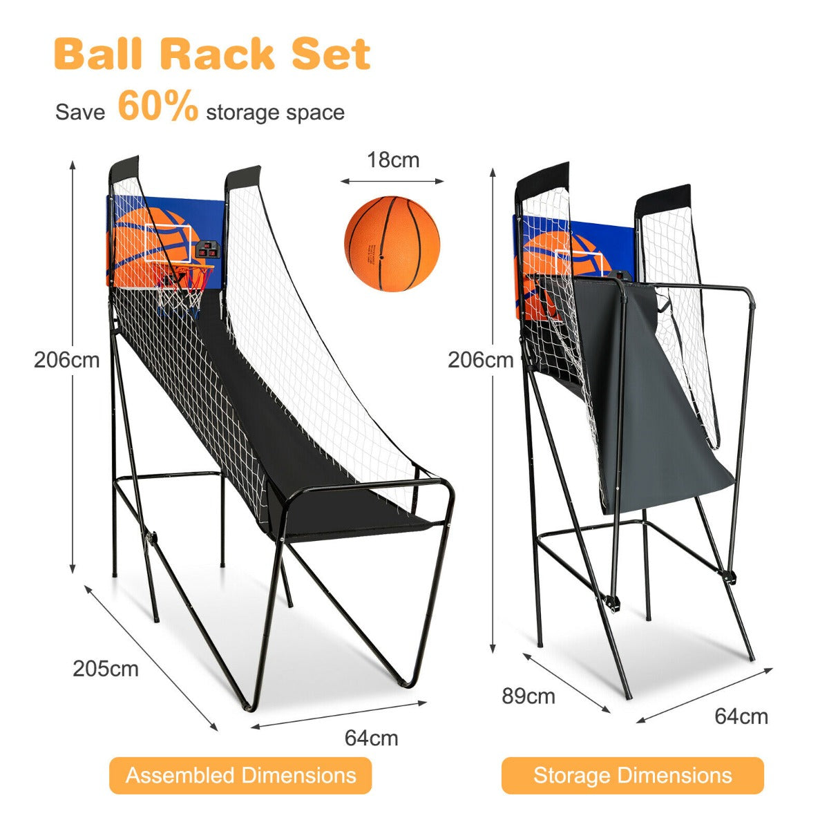 Folding Basketball Arcade Game with Electronic Scorer and Buzzer