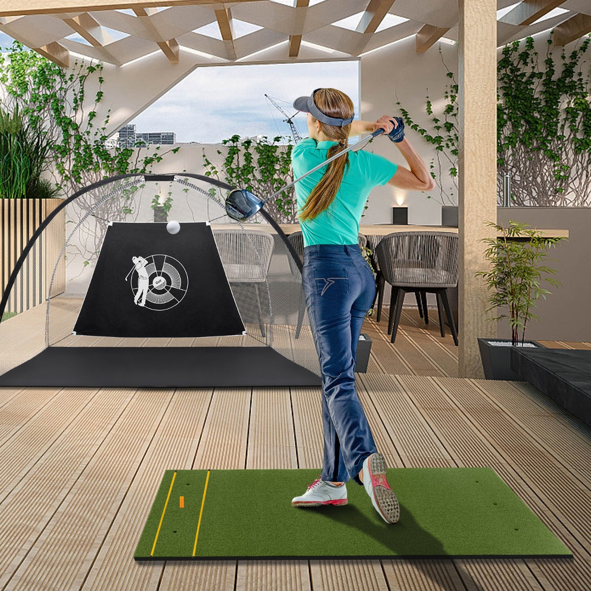 20 mm Golf Hitting Mat Includes 2 Rubber Tees and 2 Alignment Sticks-S