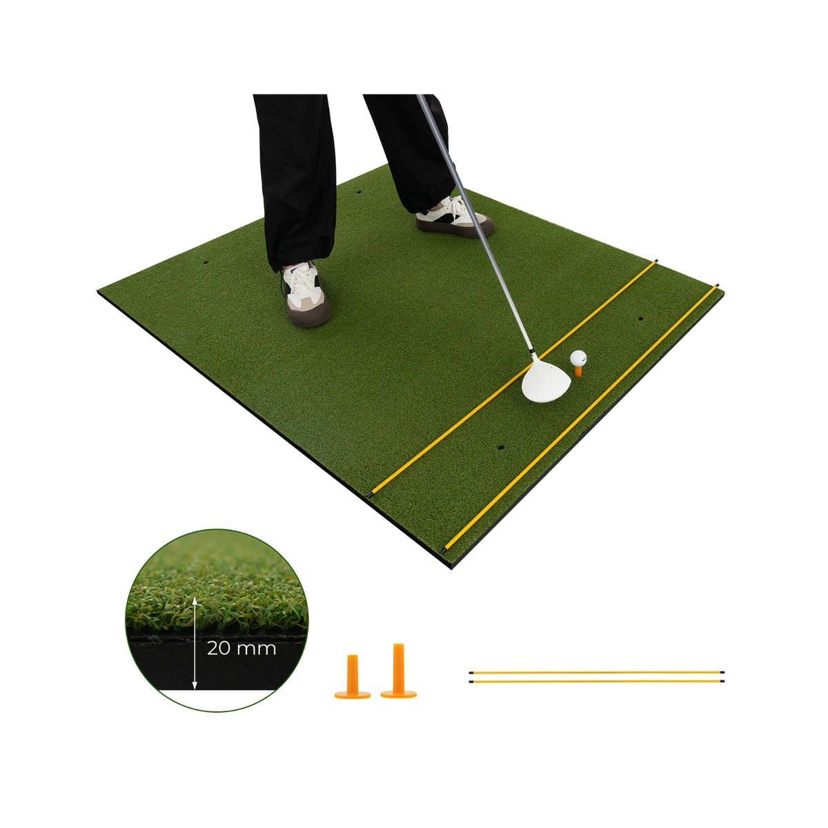 Golf Hitting Mat Includes 2 Rubber Tees and 2 Alignment Sticks-L