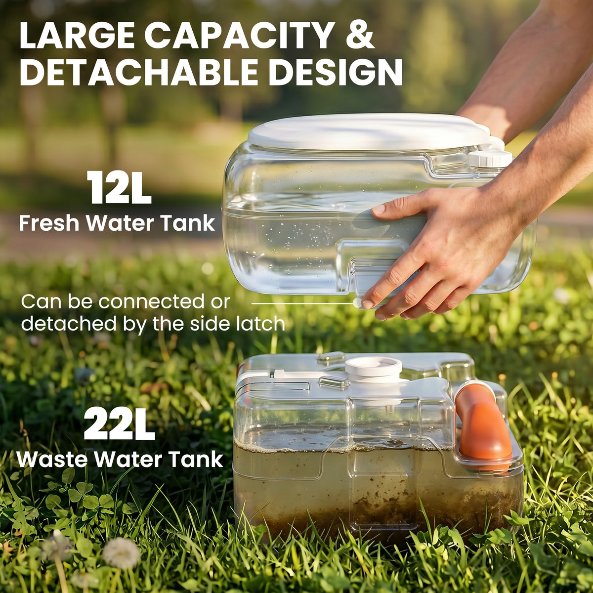 Outsunny Portable Toilet for Adults, 22L Camping Toilet with Seat, Lid and Anti-Leak Handle Pump, Outdoor Travel Toilet with Detachable Tanks for Camping, Boating, Hiking, Travel, RV, Grey