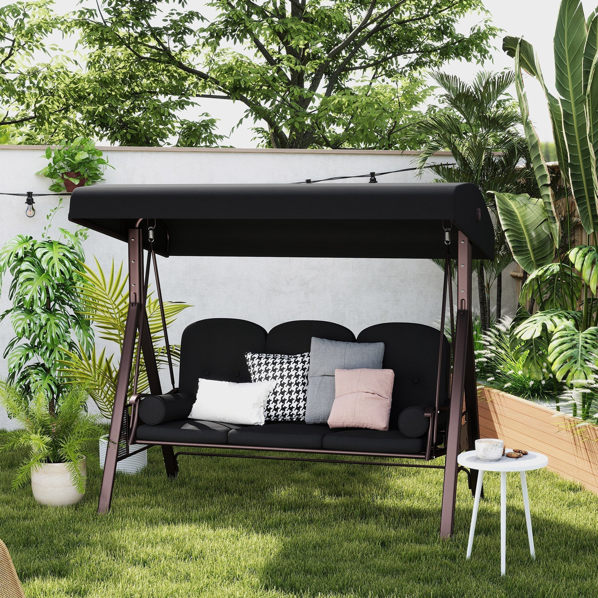 Outsunny Swing Chair Hammock Chair 3 Seater Canopy Cushion Shelter Outdoor Bench Black