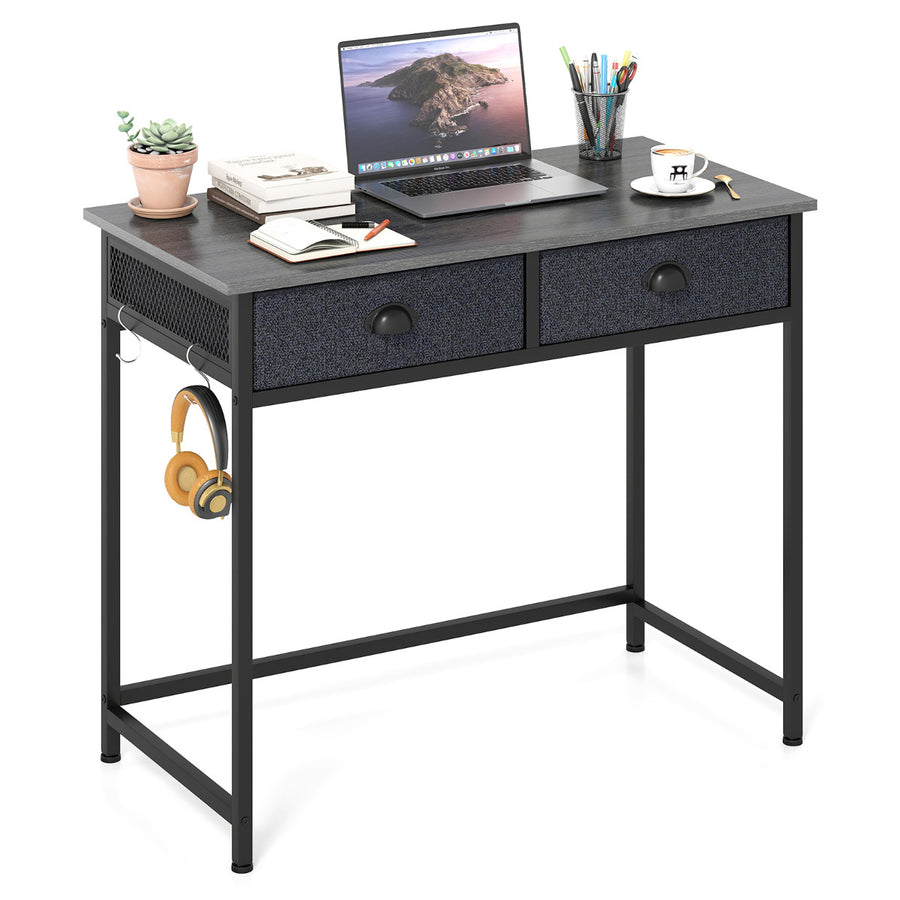 Space Saving Computer Desk with 2 Fabric Drawers-Grey