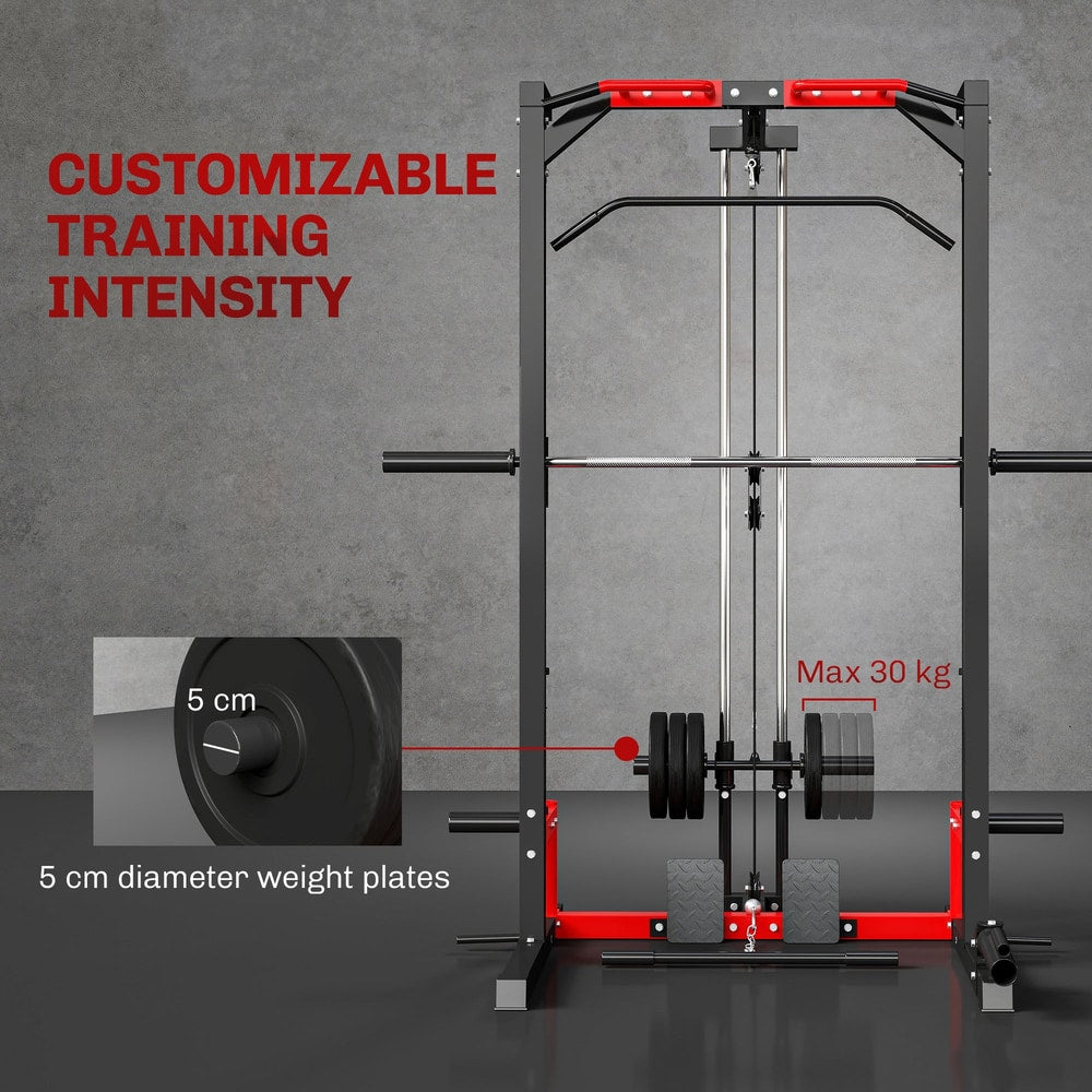 The power tower highlighting the weight plate loading area with a close up of the bar