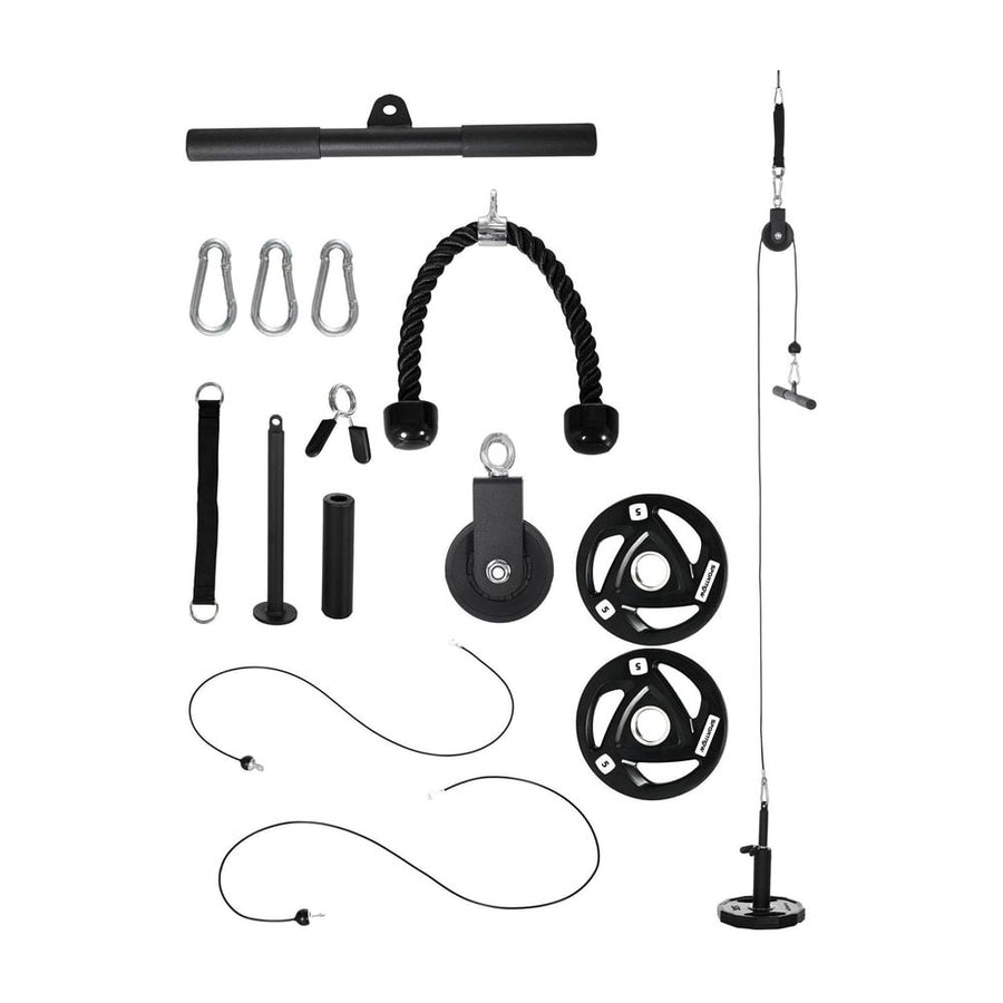 SPORTNOW Cable Machine Pulley System with 2 x 5kg Weight Plates, Lat Pull Down System with Loading Weight for Home Gym Biceps