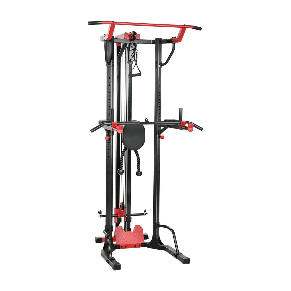 SPORTNOW Power Tower with Lat Pull Down Machine, Pull Up Bar, Dip Station, Adjustable Height Power Pack for Home Gym