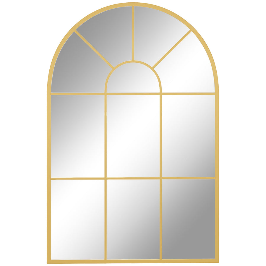 HOMCOM 90 X 61cm Arched Grid Mirror - Gold Tone