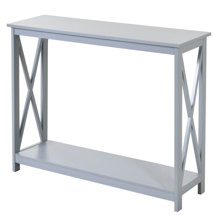 HOMCOM Console Table Hallway Desk w/Storage Shelf, X Design for Living Room Entryway, Grey