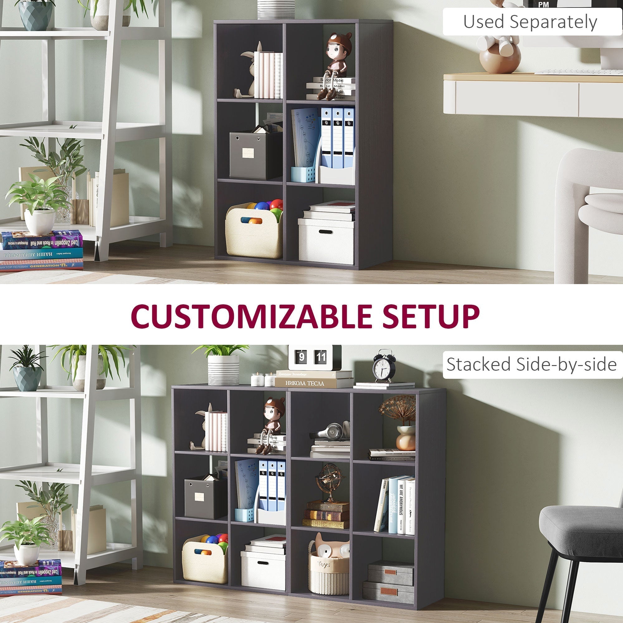 HOMCOM 6-Cube Bookshelf - Grey