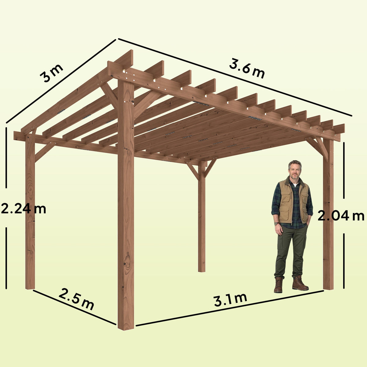 Outsunny 3.6 x 3 m Wooden Pergola Kit, Garden Pergola Gazebo Grape Trellis with Triangle Supports, Maple Wood-effect