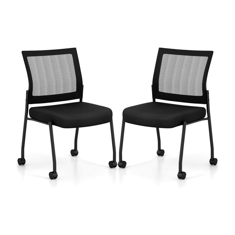 Stackable Armless Waiting Room Guest Chair with Wheels Set of 2-Black