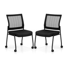 Stackable Armless Waiting Room Guest Chair with Wheels Set of 2-Black