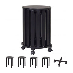 Stackable Stools Set of 4 shown as a nested unit with a separate rolling base and four stools