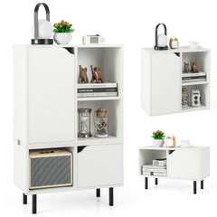 Stackable Bookcase with Adjustable Shelf and Cubes for Living Room Bedroom-White
