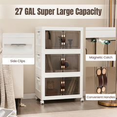 27/34/44/59/78/92.5 Gal Stackable Storage Bins with Lockable Wheels-27 Gal-3-Tier