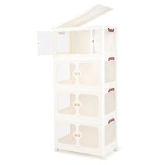 Stackable Storage Containers with Wheels and Lit-White-4-Tier