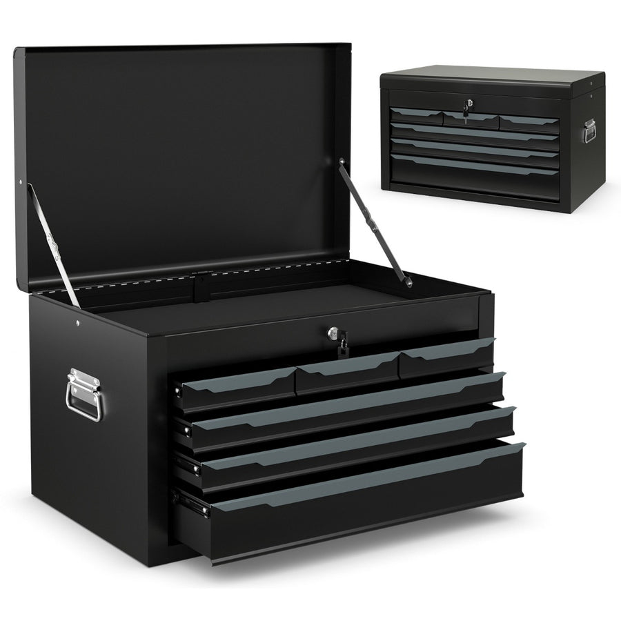 Steel Tool Box Chest Case with 6 Drawers Top Storage Automatic Lock-Black
