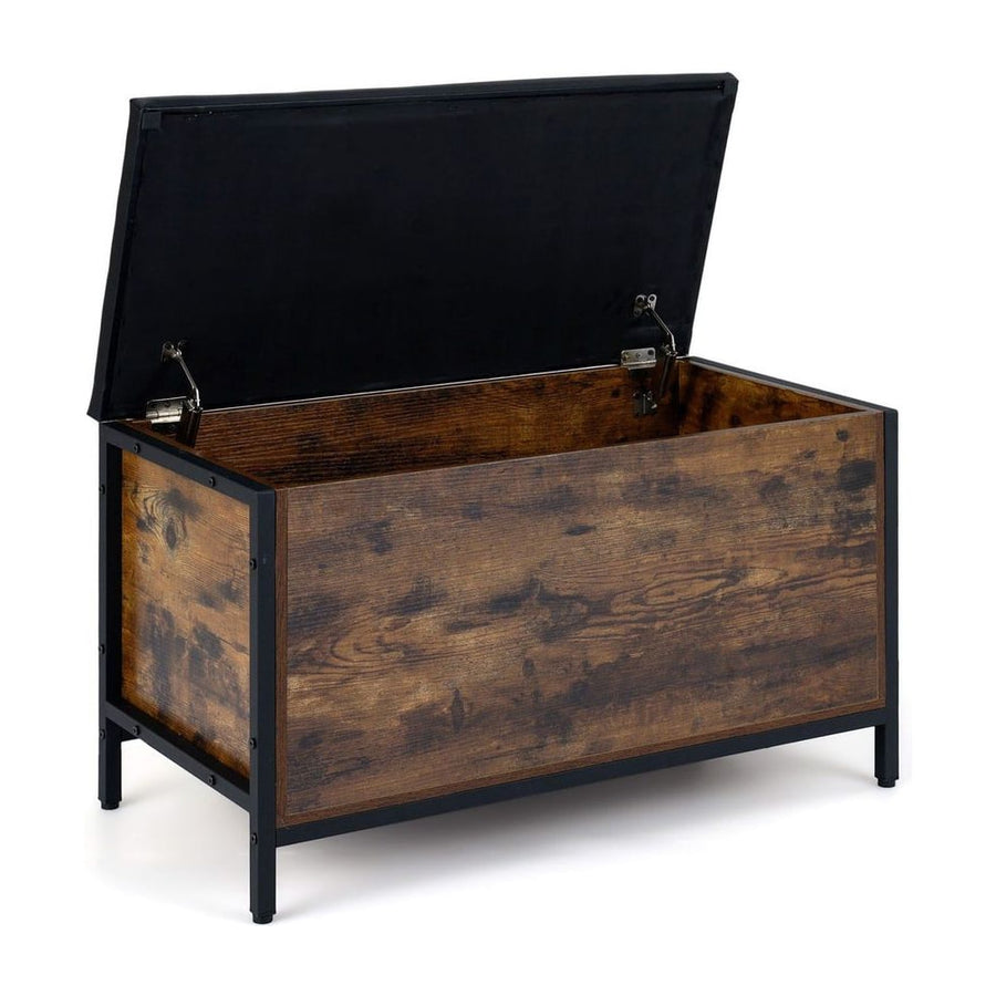 Storage Chest with faux leather padded seat and rustic brown wood effect sides