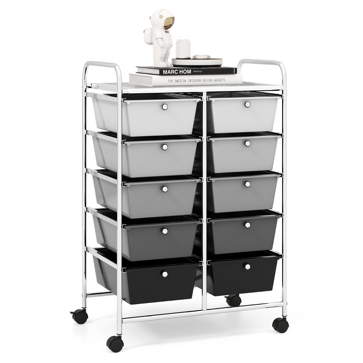 Storage Rolling Cart with 10-Drawer for Tools Scrapbook Paper Organising-Black &amp;amp;amp; Grey