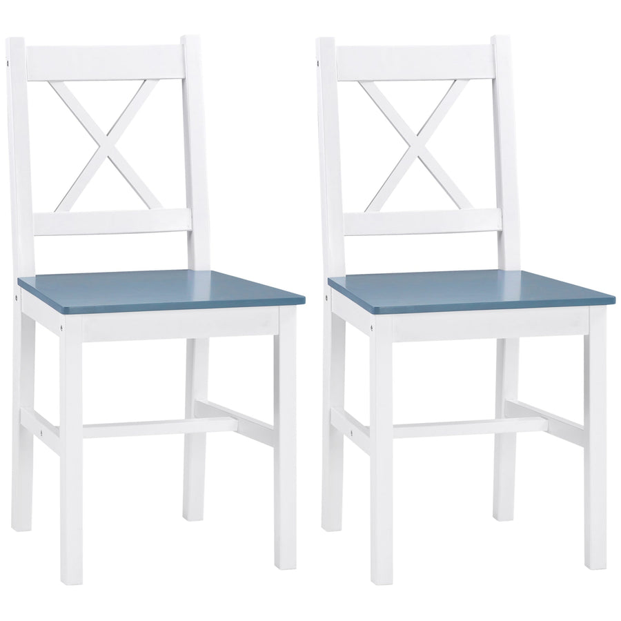 HOMCOM Dining Chairs Set of 2, Pine Wood Kitchen Chairs with Cross Back, Solid Structure for Living Room and Dining Room, White