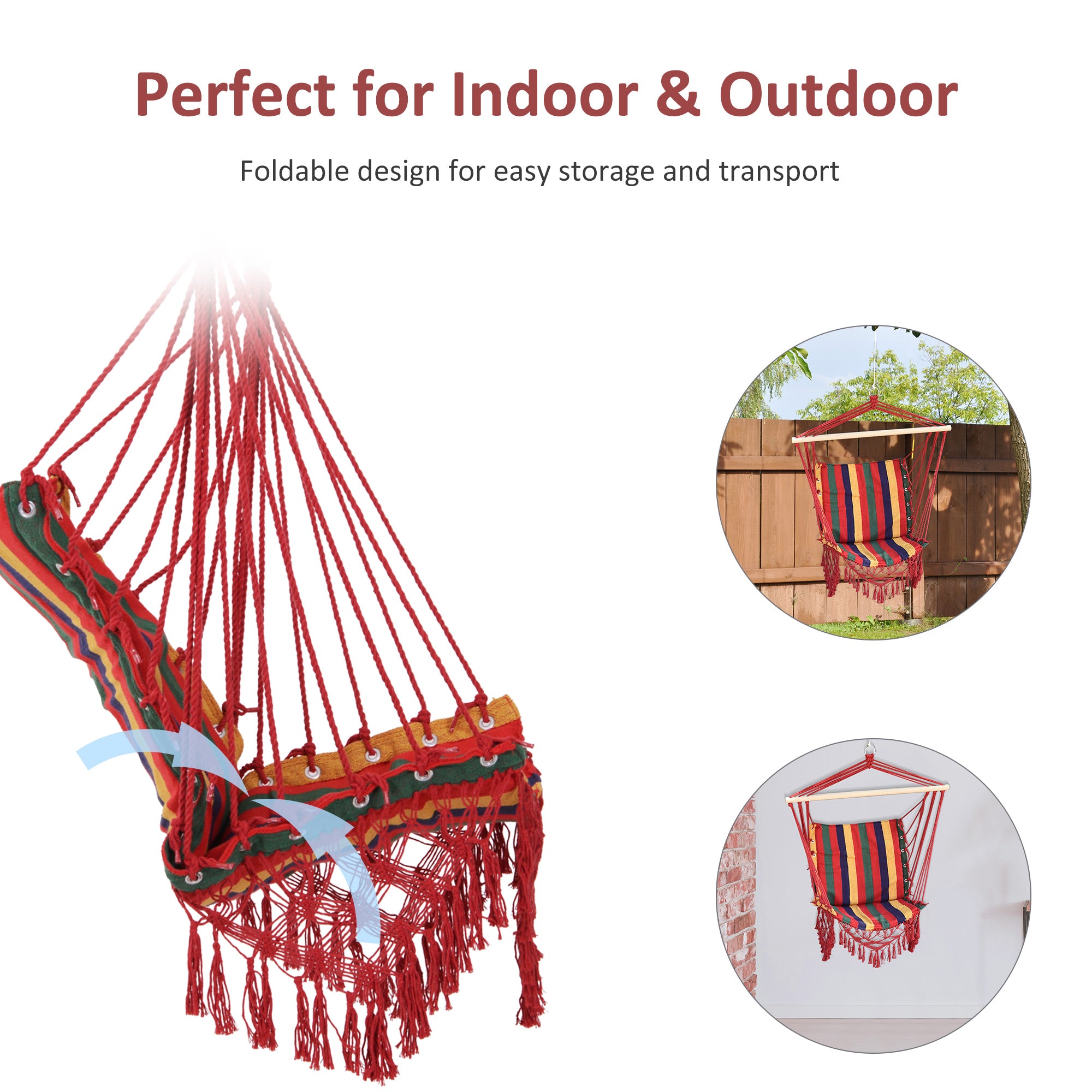 Outsunny Hammock Chair Swing Colourful Striped Tree Hanging Seat Porch Indoor Outdoor Fabric Garden Furniture