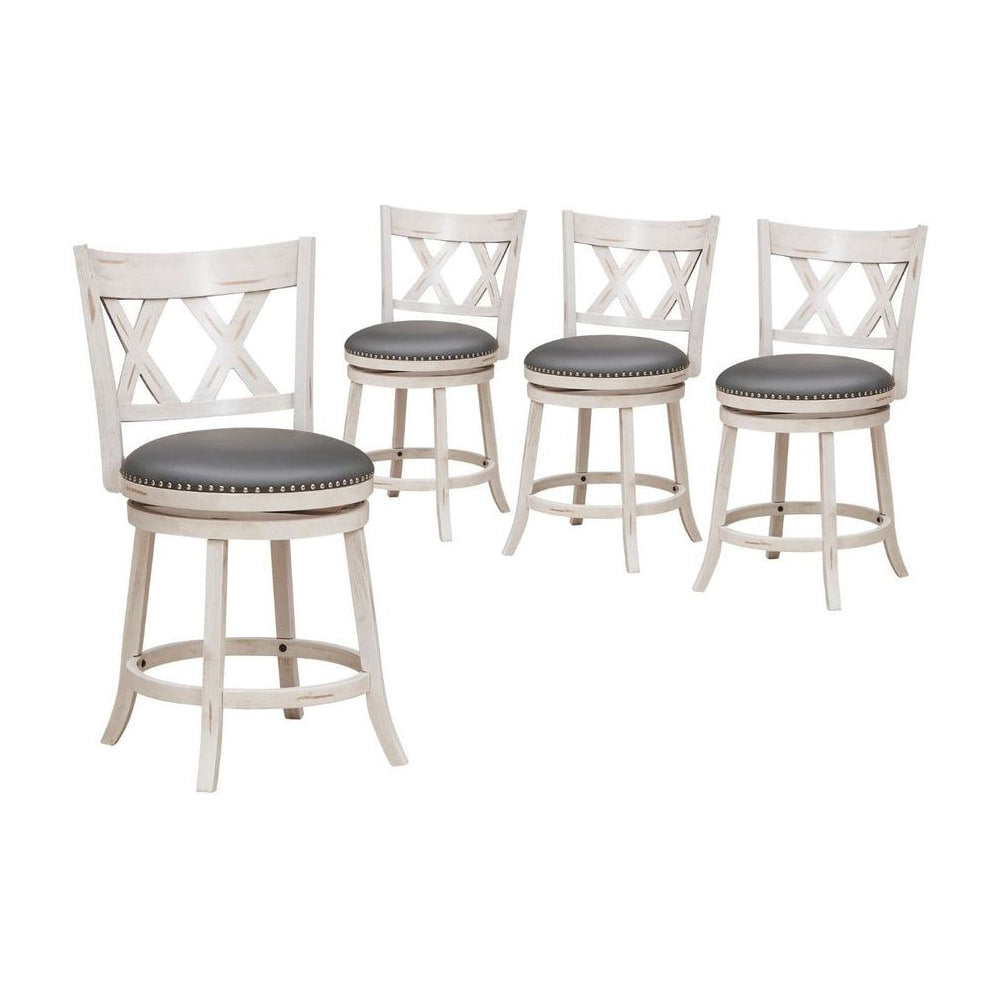 Swivel 64cm Hand-Antiqued Stool Set of 4 arranged in a group against a plain white background