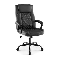 Swivel Office Chair with a quilted backrest and black rolling metal base