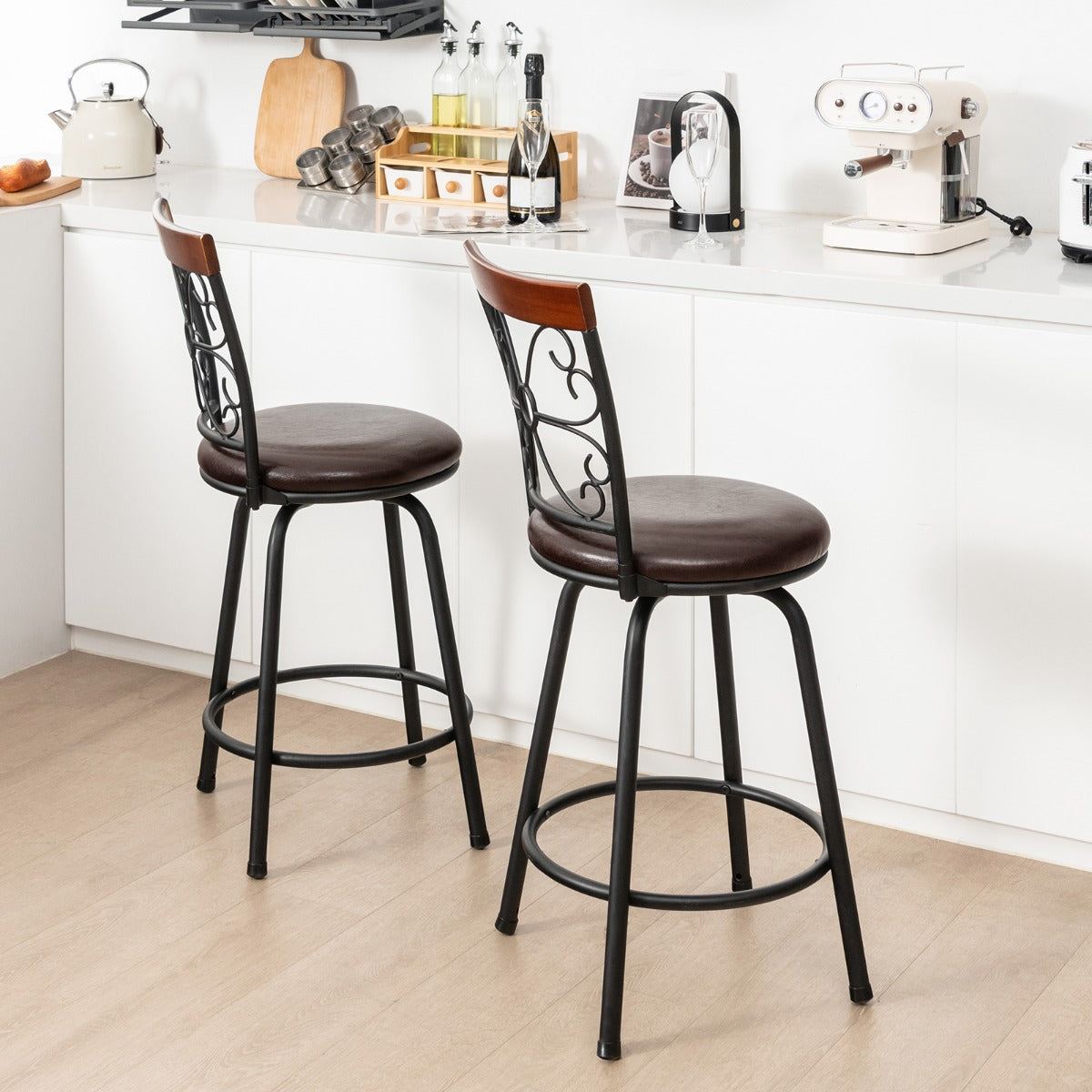 Swivel Bar Stool Set of 2 with Adjustable Height, Cozy Seat and Backrest