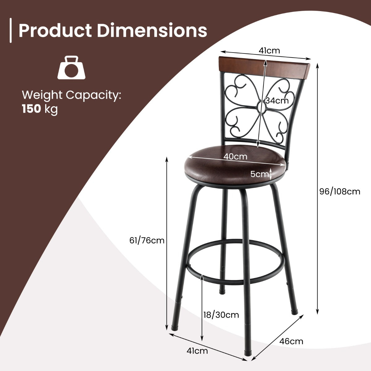 Swivel Bar Stool Set of 2 with Adjustable Height, Cozy Seat and Backrest