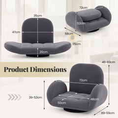 Swivel Floor Chair with Adjustable Backrest and Armrests-Grey