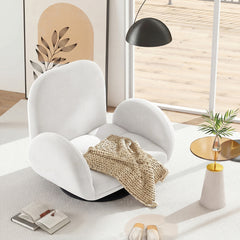 Swivel Floor Chair with Adjustable Backrest and Armrests-White