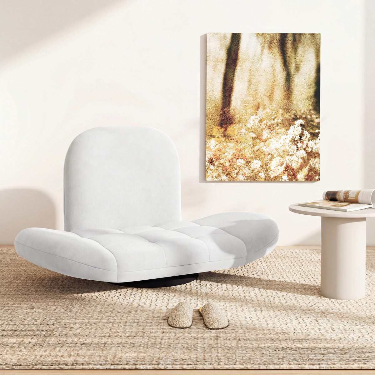 Swivel Floor Chair with Adjustable Backrest and Armrests-White