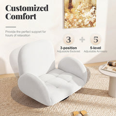 Swivel Floor Chair with Adjustable Backrest and Armrests-White