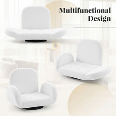 Swivel Floor Chair with Adjustable Backrest and Armrests-White