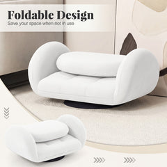 Swivel Floor Chair with Adjustable Backrest and Armrests-White
