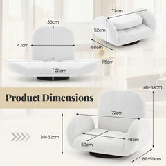 Swivel Floor Chair with Adjustable Backrest and Armrests-White