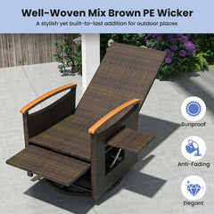 Outdoor 360° Swivel Rattan Recliner Chair with Adjustable Backrest and Footrest-Navy