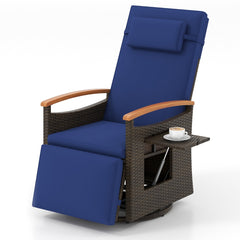 Outdoor 360° Swivel Rattan Recliner Chair with Adjustable Backrest and Footrest-Navy