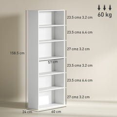 HOMCOM Six Shelf Bookcase - White