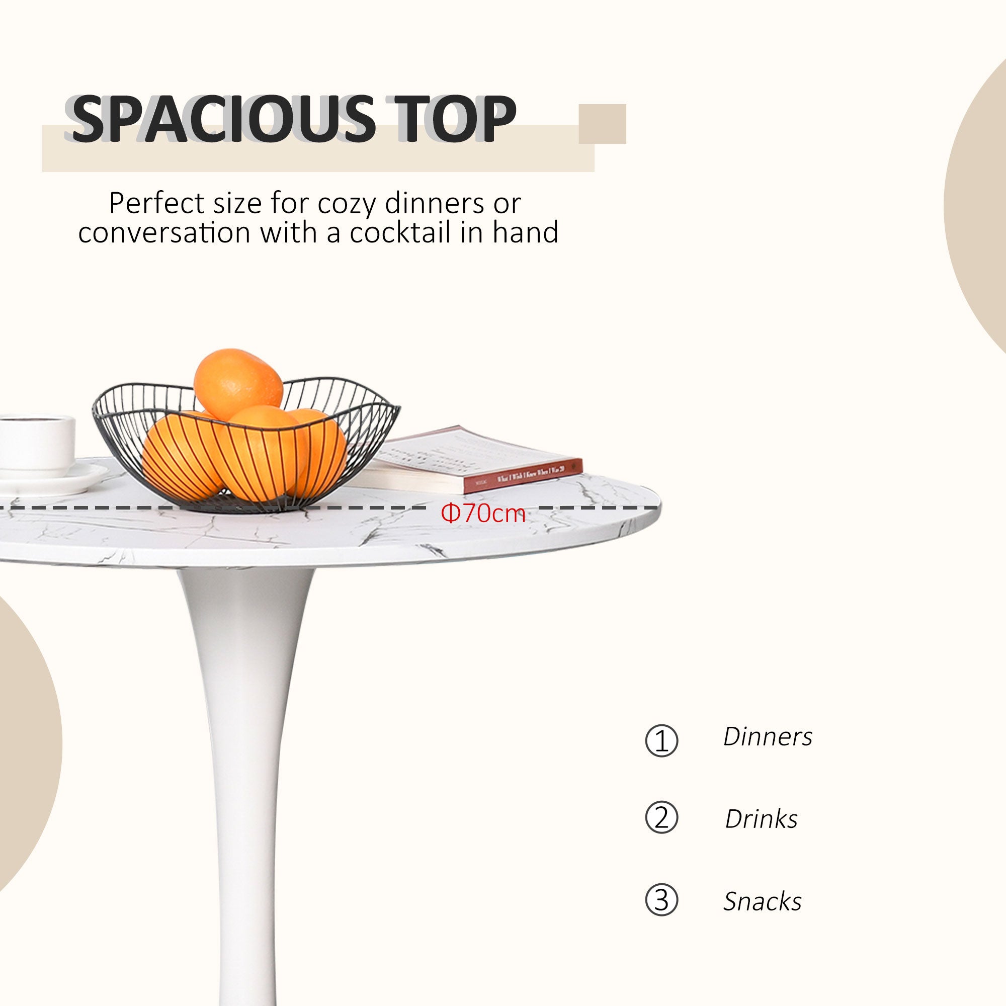 HOMCOM Modern Round Dining Table Leisure Coffee Bistro Table with Metal Base for Kitchen & Dining Room White