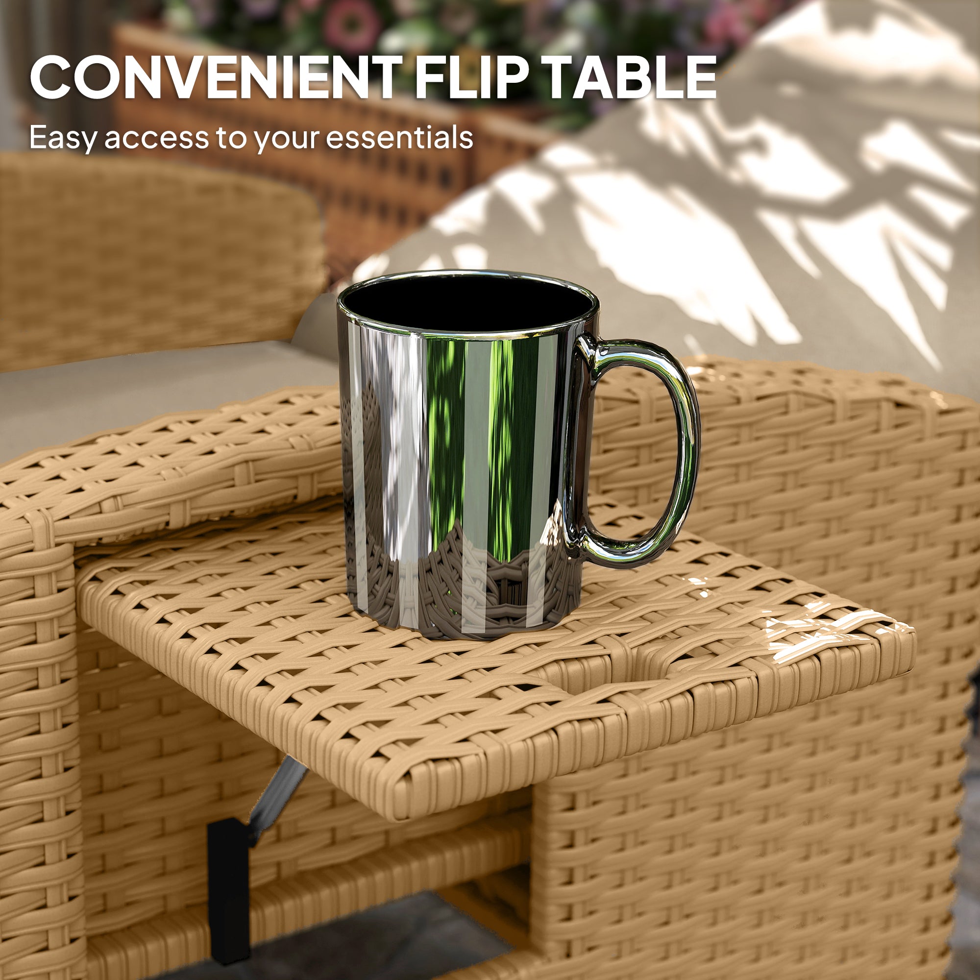 Outsunny 145√Ç¬∞ Reclining Rattan Armchair, with Footrest - Khaki/Beige