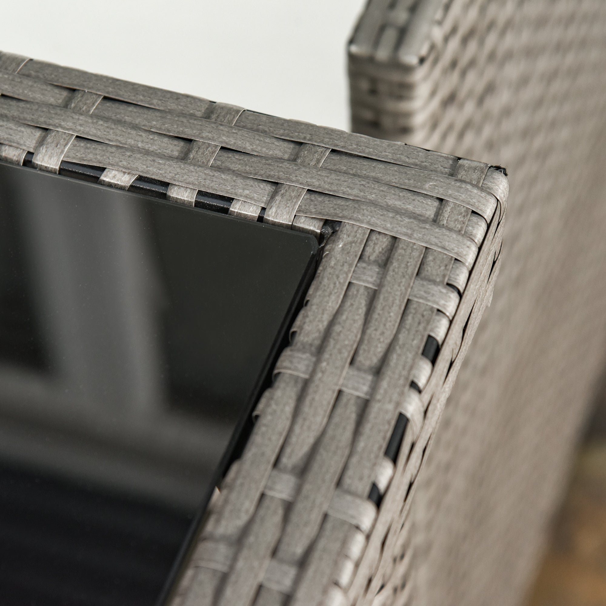 Outsunny 2 Seater Rattan Cube Garden Furniture Set, Rattan Dining Set with Cushions, Outdoor Dining Table and Chairs with 2 Armchairs, 2 Stools, Rectangular Glass Top Table for Patio, Balcony, Grey