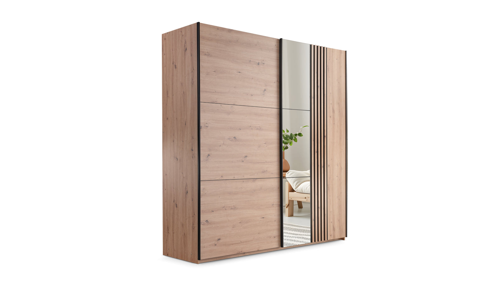 Oak Artistan Mirrored Sliding Door Wardrobe 200cm – KINGSLEY