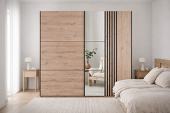 Oak Artistan Mirrored Sliding Door Wardrobe 250cm – KINGSLEY