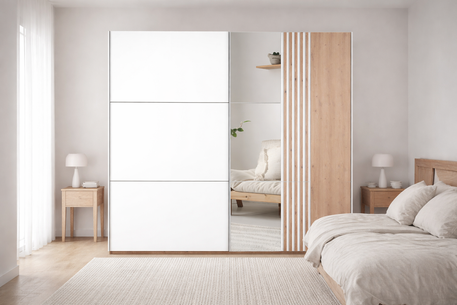 White Mirrored Sliding Door Wardrobe 250cm – KINGSLEY