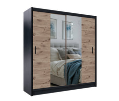 Black / Oak Viking Mirrored Sliding Door Wardrobe 203cm – CHESTER 2